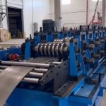 Industrial roll forming mill stands for sigma purlin production on a heavy-duty machine.