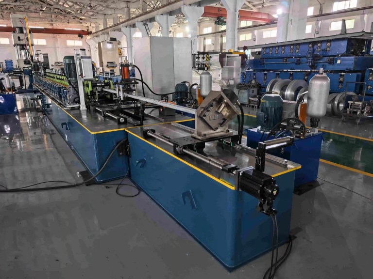 Precision Flying Punching Device on the LGS Framing Machine ensuring accurate hole and slot placement on the moving C-stud profile.
