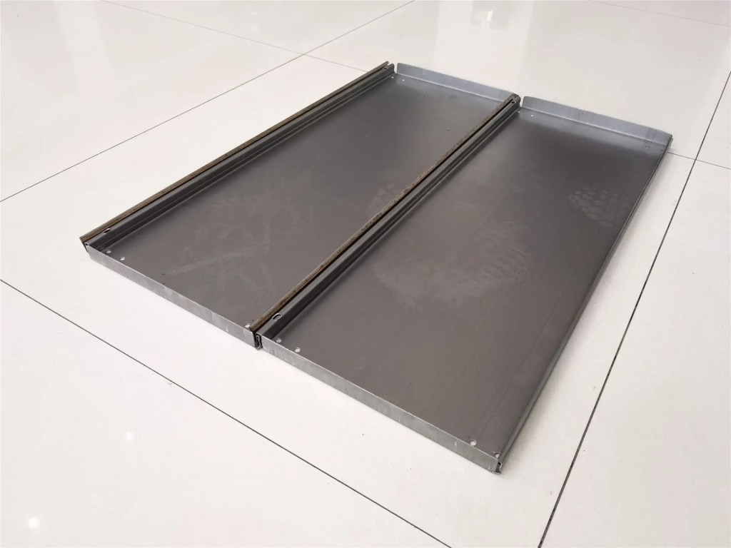 Finished galvanized steel supermarket shelving panel ready for retail use.