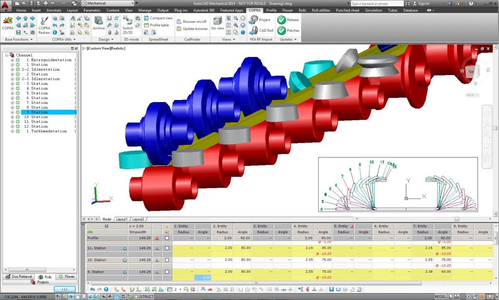 High-end Roll Forming Software interface showing a 3D profile simulation
