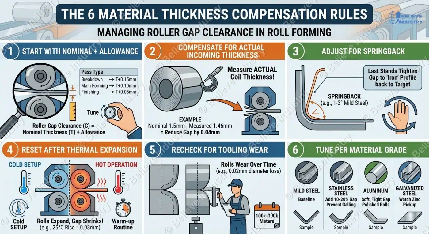 Roll Forming Roller Gap Clearance: 6 Essential Thickness Rules